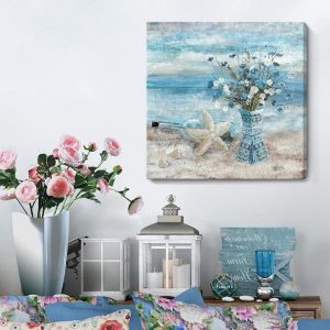 Flower Picture Decor Wall Art Floral for Bedroom Living Room Walls Decoration, Canvas Framed 40cmx40cm