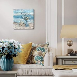 Flower Picture Decor Wall Art Floral for Bedroom Living Room Walls Decoration, Canvas Framed 40cmx40cm - Image 2