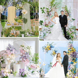 Wedding Arch Backdrop Stand 3pcs Gold/White - Image 7