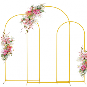 Wedding Arch Backdrop Stand 3pcs Gold/White