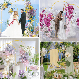 Wedding Arch Backdrop Stand 3pcs Gold/White - Image 5