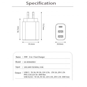 USB Fast Wall Charger, 30W USB C USB A Fast Charger - Image 2