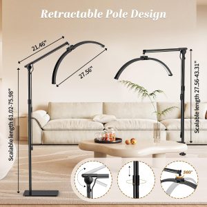 Lash Light, Half Moon Lamp, LED Floor Lamp for Eyelash Extensions, Nail Art, Tattoo Art 28" - Image 3