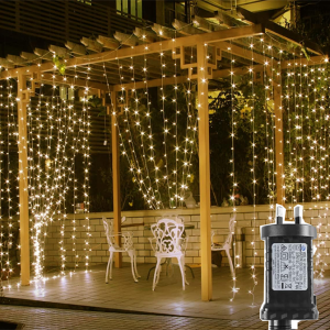 Curtain Lights Plug in, LED Warm White Christmas Curtain Lights - Image 1