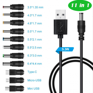 USB to DC Jack Charging Cable Power Cord  with 11 Interchangeable Connectors - Image 1