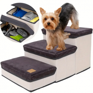 Dog Stairs with Foldable Storage Box 3 Steps - Image 1