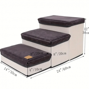 Dog Stairs with Foldable Storage Box 3 Steps - Image 2