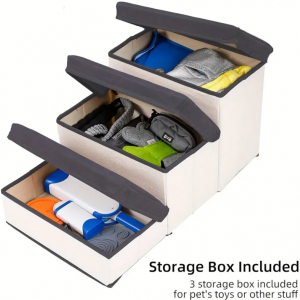 Dog Stairs with Foldable Storage Box 3 Steps - Image 3