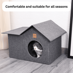 Outdoor Cat House - Weatherproof Large Cat Shelter for Outside with Roof Window - Image 2