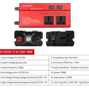 1200W Power Inverter, Car Inverter DC 12V/24V - Image 4