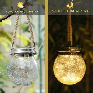 2pcs Solar Hanging Crackle Ball Light Outdoor Lighting Glass large - Image 4