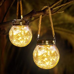 2pcs Solar Hanging Crackle Ball Light Outdoor Lighting Glass large - Image 8