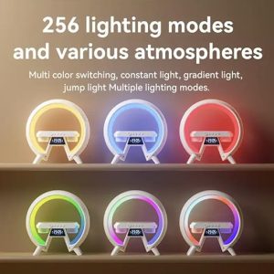 Bluetooth Speaker with Wireless Charger, Digital Clock, Mood Lamp & Alarm - Image 3