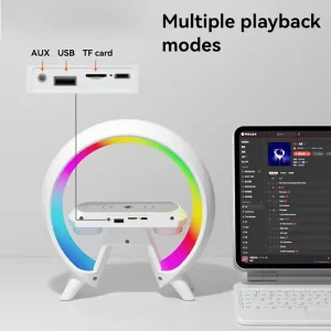 Bluetooth Speaker with Wireless Charger, Digital Clock, Mood Lamp & Alarm - Image 4