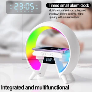 Bluetooth Speaker with Wireless Charger, Digital Clock, Mood Lamp & Alarm - Image 7