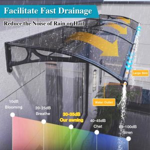 Door and Window Canopy Awning,  Aluminum Bracket  with   rain gutter,size:  60x150,80x150,100x150cm,clear or grey - Image 4