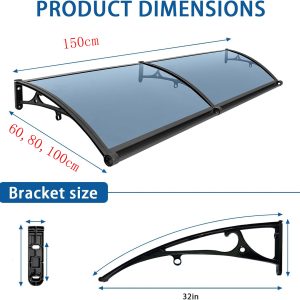 Door and Window Canopy Awning,  Aluminum Bracket  with   rain gutter,size:  60x150,80x150,100x150cm,clear or grey - Image 6