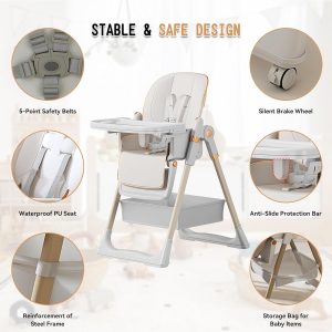 Baby and toddler high chair with removable tray and adjustable backrest - Image 4