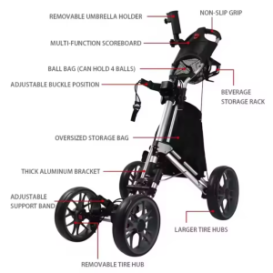 4-Wheel Golf Trundler – Heavy-Duty Golf Push Cart with Umbrella Holder - Image 6