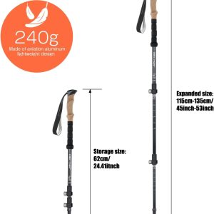 2 pcs High-quality lightweight aluminum alloy trekking poles,Premium aluminum alloy trekking poles – adjustable length, up to 135 cm. - Image 3