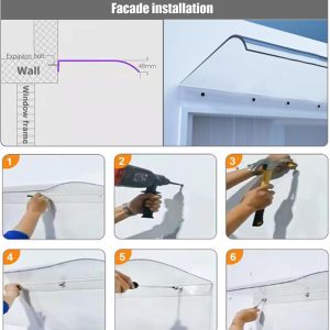 Transparent Outdoor Awning,Window Door Wall Frosted Canopy w:50,L:60-120cm - Image 4