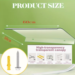 Transparent Outdoor Awning,Window Door Wall Frosted Canopy w:50,L:60-120cm - Image 3