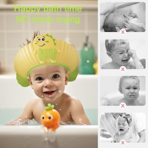 Baby Shower Cap Shield, Shower Cap for Kids - Yellow Little Dinosaur - Image 5