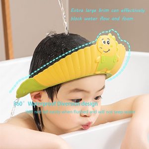 Baby Shower Cap Shield, Shower Cap for Kids - Yellow Little Dinosaur - Image 6