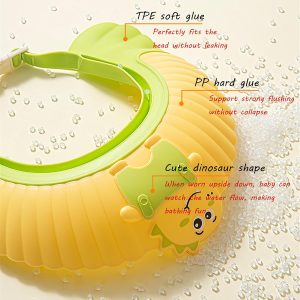 Baby Shower Cap Shield, Shower Cap for Kids - Yellow Little Dinosaur - Image 3