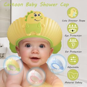 Baby Shower Cap Shield, Shower Cap for Kids - Yellow Little Dinosaur - Image 7