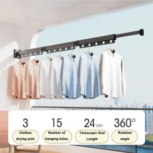 3 Foldings Clothes Drying Rack, Aluminum Alloy Rotating Clothes Hanger - Image 4