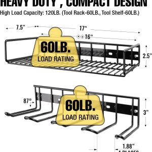 Garage Storage Power Tool Organiser, Heavy-Duty Wall Mounted Tool Rack, Variety Drill Holders & Layer Metal Shelf - Image 7