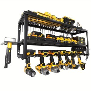 Garage Storage Power Tool Organiser, Heavy-Duty Wall Mounted Tool Rack, Variety Drill Holders & Layer Metal Shelf - Image 3