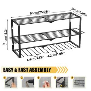 Garage Storage Power Tool Organiser, Heavy-Duty Wall Mounted Tool Rack, Variety Drill Holders & Layer Metal Shelf - Image 6