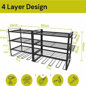 Garage Storage Power Tool Organiser, Heavy-Duty Wall Mounted Tool Rack, Variety Drill Holders & Layer Metal Shelf - Image 5