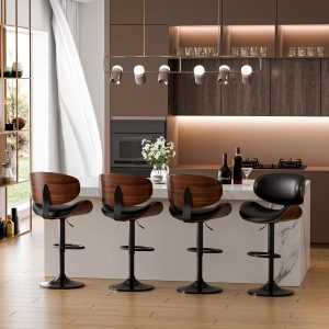 Adjustable Swivel Bar Stools, Mid-Century Modern PU Leather Counter Height Bar Stool for Kitchen Island Bar Chairs with Back - Image 3