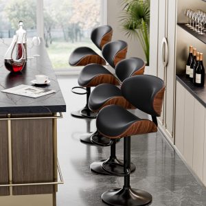 Adjustable Swivel Bar Stools, Mid-Century Modern PU Leather Counter Height Bar Stool for Kitchen Island Bar Chairs with Back - Image 4