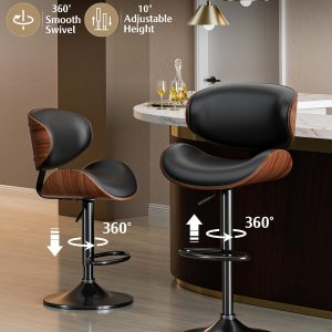 Adjustable Swivel Bar Stools, Mid-Century Modern PU Leather Counter Height Bar Stool for Kitchen Island Bar Chairs with Back - Image 5