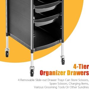 Salon Hairdressing Trolley with 4 Drawers and Side Tray, Beauty Storage Cart on Wheels Rolling Trolley for Hairdresser - Image 5
