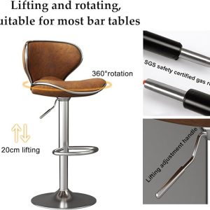 Adjustable Lift Rawhide Bar Stool with Backrest, Rotatable Horse Seat - Brown/Black - Image 3