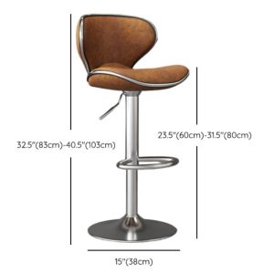 Adjustable Lift Rawhide Bar Stool with Backrest, Rotatable Horse Seat - Brown/Black - Image 2