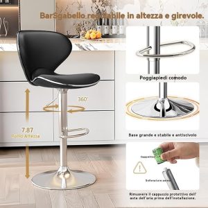 Adjustable Lift Rawhide Bar Stool with Backrest, Rotatable Horse Seat - Brown/Black - Image 5