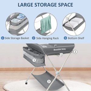 Baby Changing Table with Wheels, Folding Baby Diaper Changing Tables with Storage - Image 7
