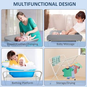 Baby Changing Table with Wheels, Folding Baby Diaper Changing Tables with Storage - Image 5