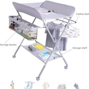 Baby Changing Table with Wheels, Folding Baby Diaper Changing Tables with Storage - Image 3