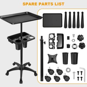 Rolling Salon Tray Cart, Metal Salon Tray on Wheels, Adjustable Hairstylist Trays Salons Stations for Hair Stylist, Tattoo Trays Trolley Cart - Image 5