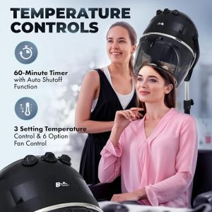 Professional Salon Hair Dryer 950 Watt - Adjustable Height, 5-Star Caster Base, 60 Min Timer, Auto Shut-Off, Temp Control & 6-Speed Fan - Image 3