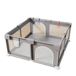 Baby Playpen, Playpen for Toddler with Zip Gate, Safety Play Yard with Soft Breathable Mesh - Grey - Image 9