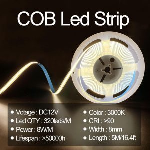 COB LED Strip Lights DC 12V 5M - Warm White/White - Image 9
