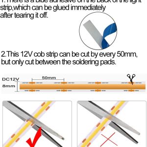 COB LED Strip Lights DC 12V 5M - Warm White/White - Image 4